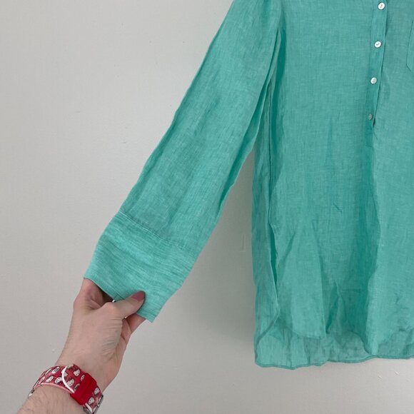 Lilly Pulitzer Deanna Green Linen Collared Popover Tunic Top Size 4 - Picture 4 of 5
